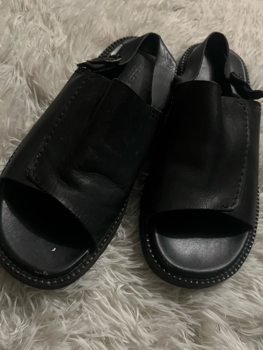 Polo by Ralph Lauren Men's Black Leather Open-Toe Buckle Sandals